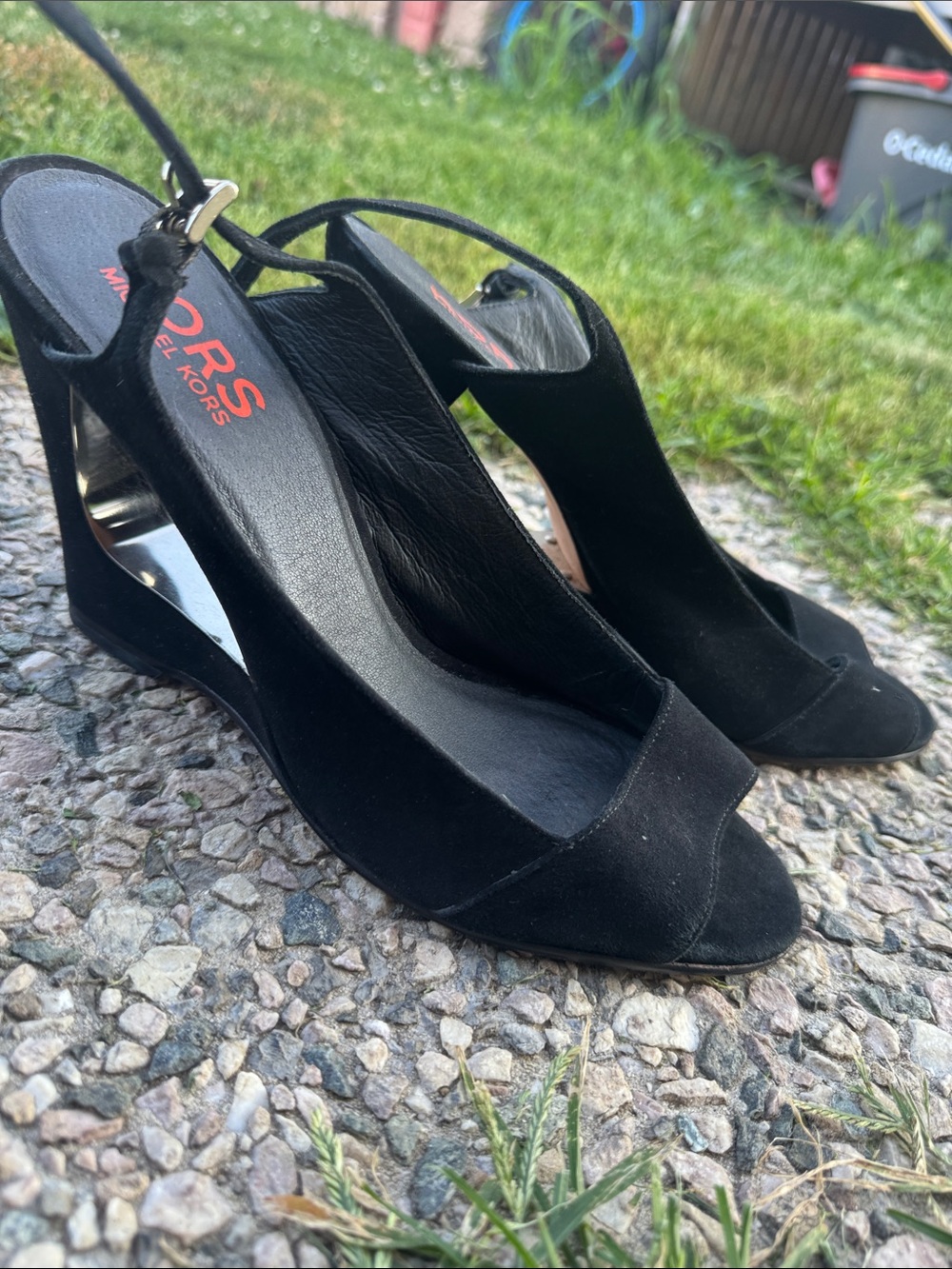 Michael Kors Black Suede Open-Toe Slingback Wedges